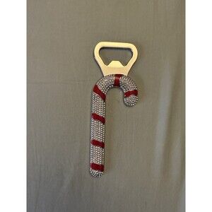 Sur La Table Crystal/Glass Candy Cane Bottle Opener 6” Red/White/Silver